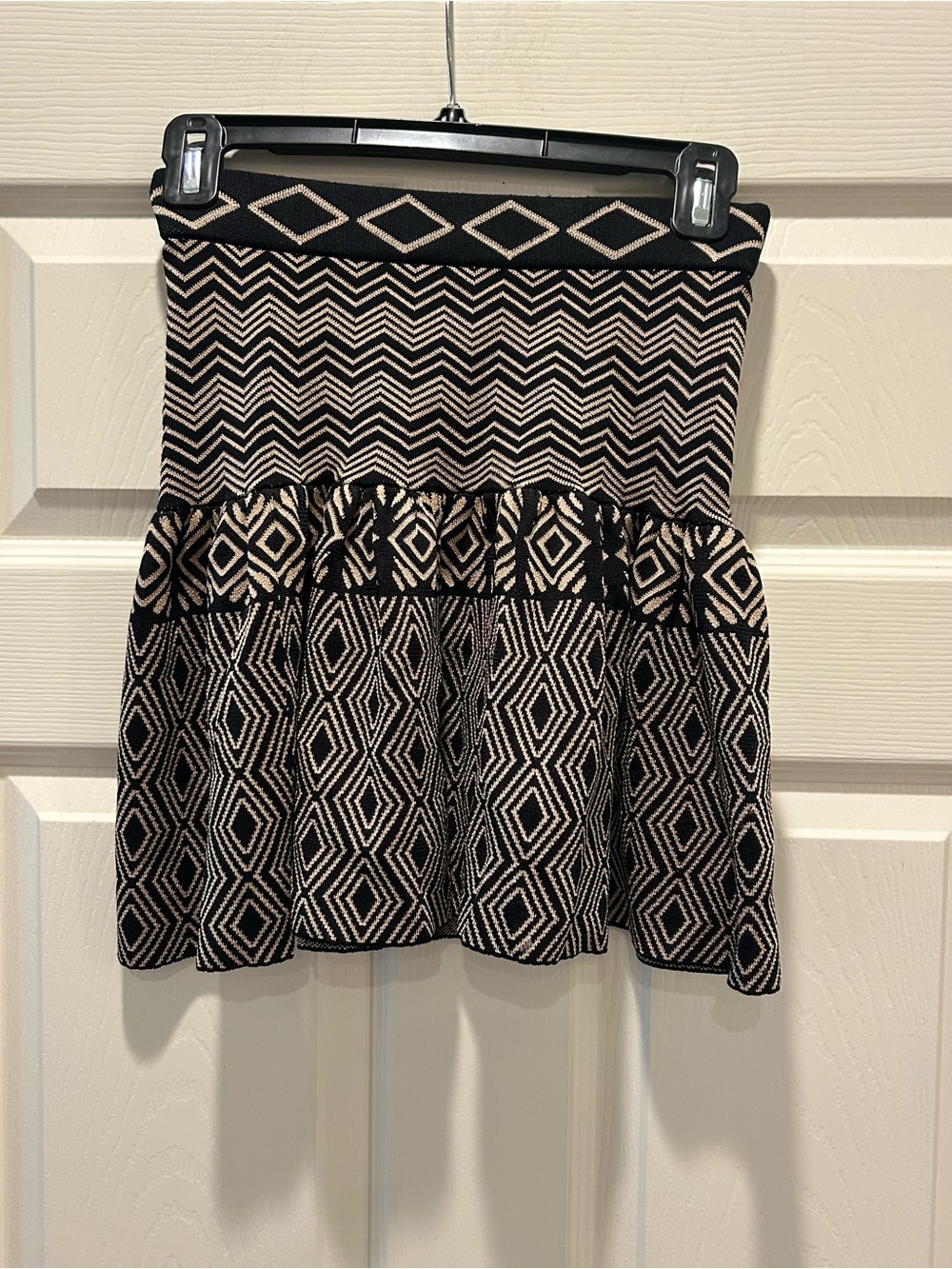 Torn by Ronny Kobo Black and Cream Geometric Skater Skirt
